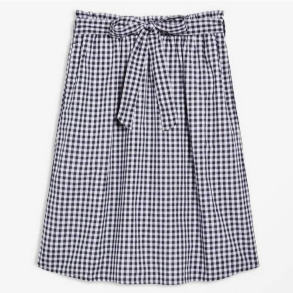 JOE FRESH Gingham Belted Skirt w Pockets B&W Black & White Checkered Skirt Sz S